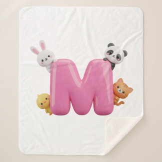 Cobertor Sherpa Pink 3D Letter M Medium Sherpa Blanket with Animal