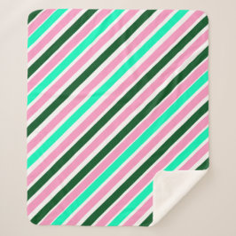 Cobertor Sherpa Pink and Green Christmas Candy Stripes 