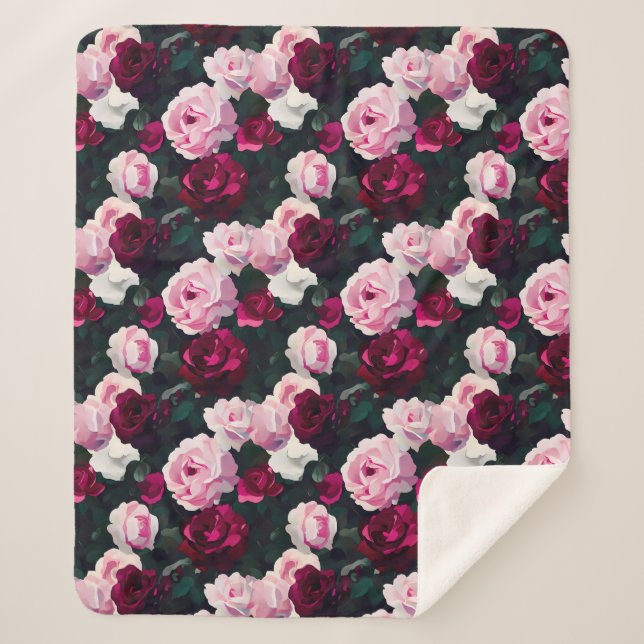 Cobertor Sherpa Pink and Red Painted Roses (Frente)