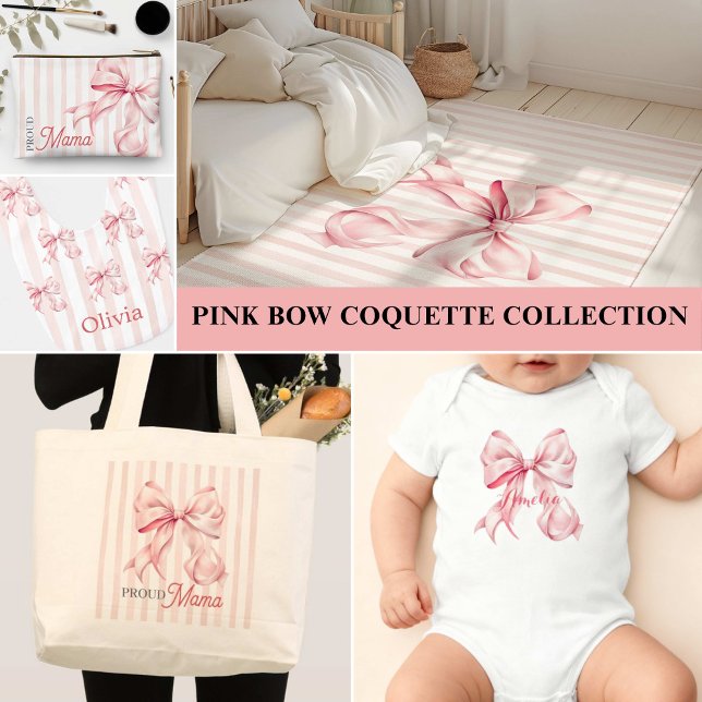 Cobertor Sherpa Pink Bow and Stripes Personalized (Criador carregado)