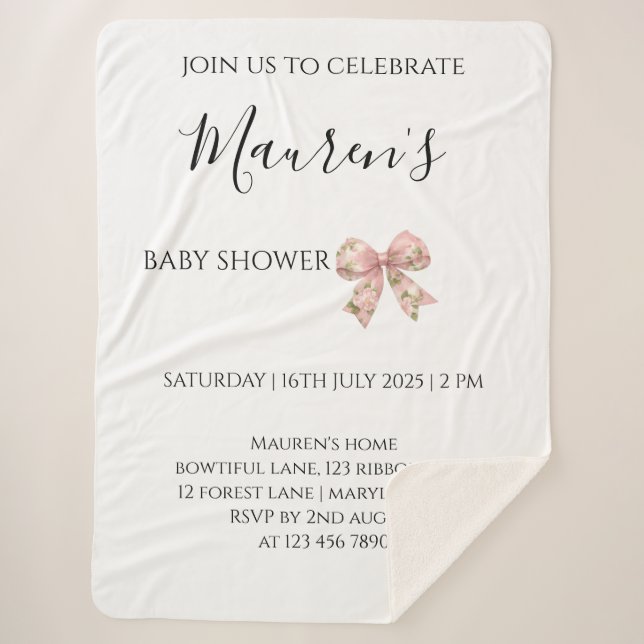 Cobertor Sherpa Pink Bow Girl Baby Shower  (Frente)
