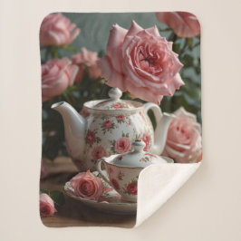 Cobertor Sherpa Pink Cabbage Rose Tea
