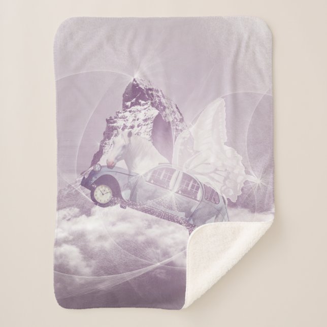 Cobertor Sherpa Pink Fantasy Flying Horly Carro Borboleta Fada Win (Frente)