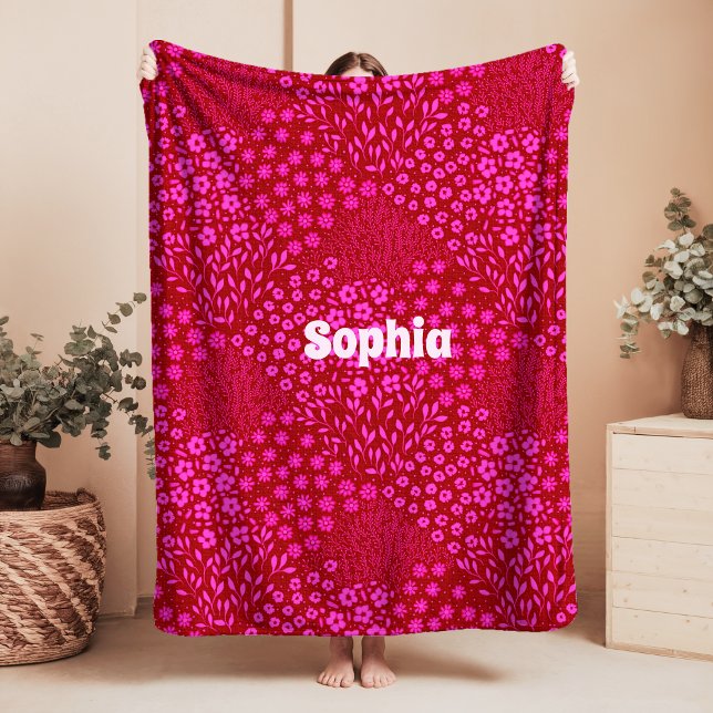 Cobertor Sherpa Pink Floral Name Sherpa Blanket Grandmillennial (Criador carregado)