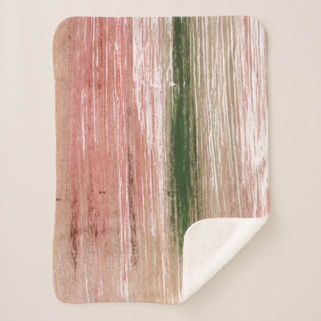 Cobertor Sherpa Pink green striped abstract painting art (Frente)