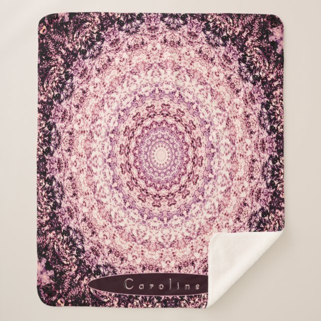 Cobertor Sherpa Pink Personalizado e Pedra Borgonha Mandala (Frente)