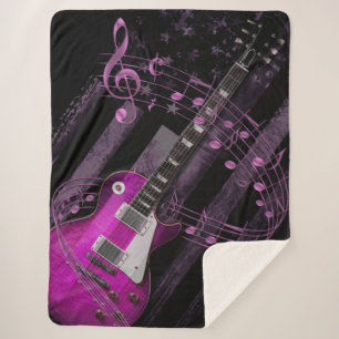 Cobertor Sherpa Pink Retro Rock Industrial American Flag Guitar