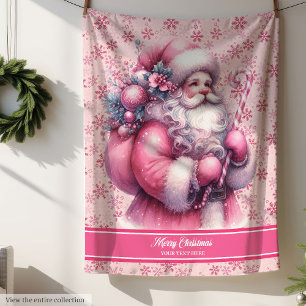Cobertor Sherpa Pink Santa Claus Blanket para Nome Personalizado d