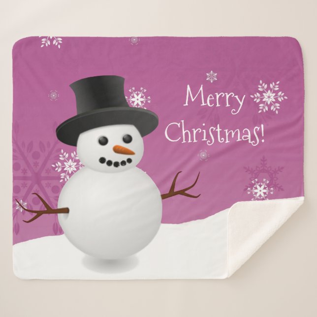 Cobertor Sherpa Pink Snowman Winter Christmas Sherpa Blanket (Frente (Horizontal))