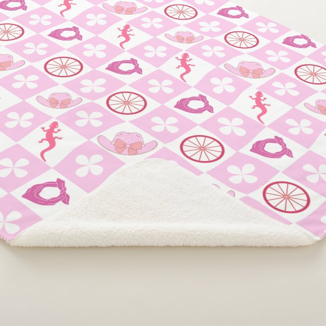 Cobertor Sherpa Pink Western Cowgirl Checkered Seamless Pattern (3/4)