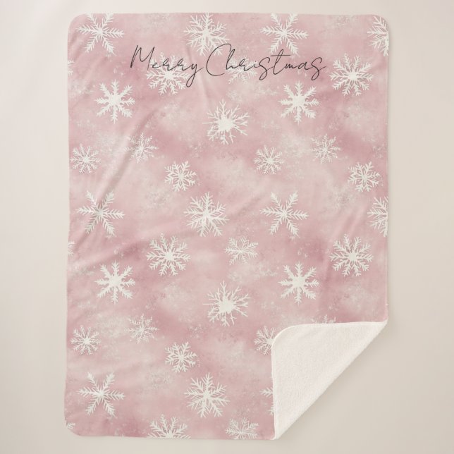 Cobertor Sherpa Pink White Snowflakes Christmas (Frente)