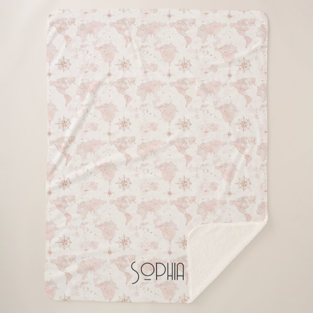 Cobertor Sherpa Pink World Map (Frente)