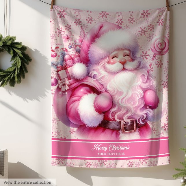 Cobertor Sherpa Pinkmas Papais noeis Girls Blanket com nome person (Pinkmas Santa Girls Blanket with Custom Name)