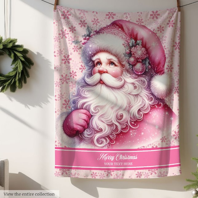 Cobertor Sherpa Pinkmas Personalizados das Meninas do Papai Noel R (Pink Santa Claus Girls Blanket Custom Pinkmas)