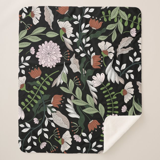 Cobertor Sherpa Pintadas Mãos Antigas Flores De Engrenagem (Frente)