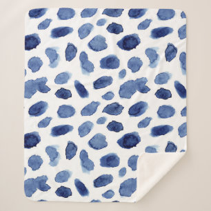 Cobertor Sherpa Pintado À Mão, Manchas Azuis De Aquarela.