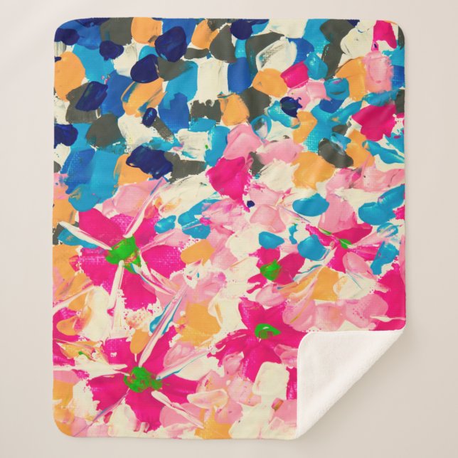 Cobertor Sherpa  pintura a óleo de abstrato na canvas. Modo multic (Frente)