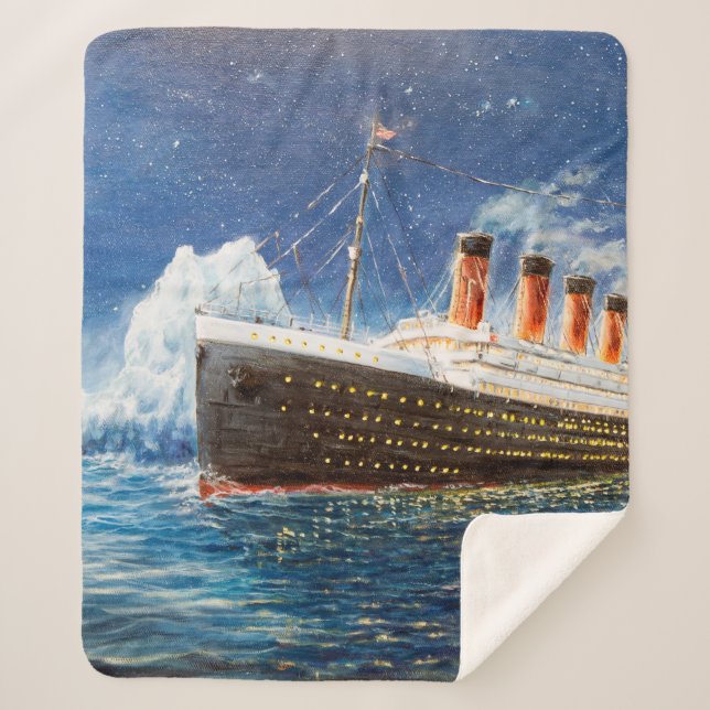 Cobertor Sherpa  pintura a óleo de Titanic e iceberg no oceano em  (Frente)