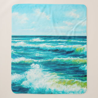 Cobertor Sherpa pintura a óleo mostrando ondas no oceano ou no ma