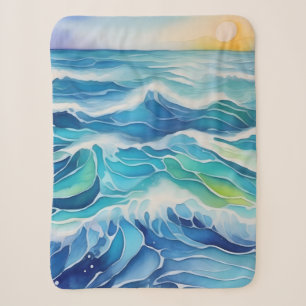 Cobertor Sherpa Pintura aquosa de ondas azuis
