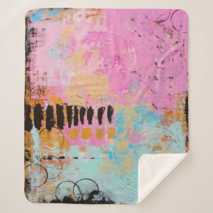 Cobertor Sherpa Pintura branca e abstrato vermelha