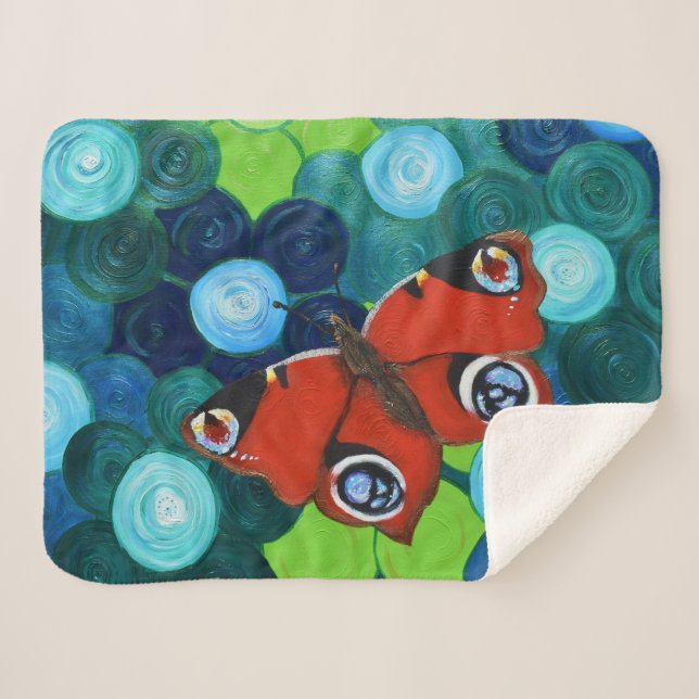 Cobertor Sherpa Pintura da Borboleta de Peacock (Frente (Horizontal))