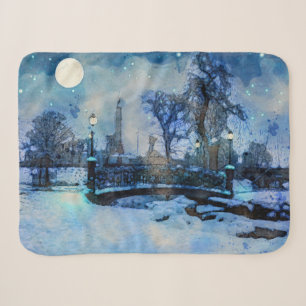 Cobertor Sherpa Pintura da noite de inverno no parque urbano