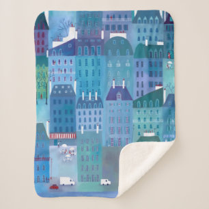 Cobertor Sherpa Pintura da paisagem urbana de Paris em Azul