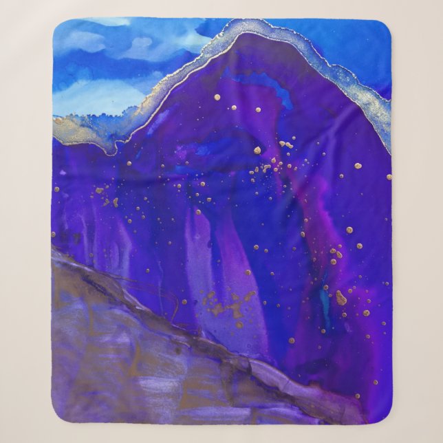 Cobertor Sherpa Pintura de abstrato branco e azul (Frente)