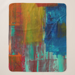 COBERTOR SHERPA PINTURA DE ABSTRATO BRANCO E AZUL AMARELO VERMELHO