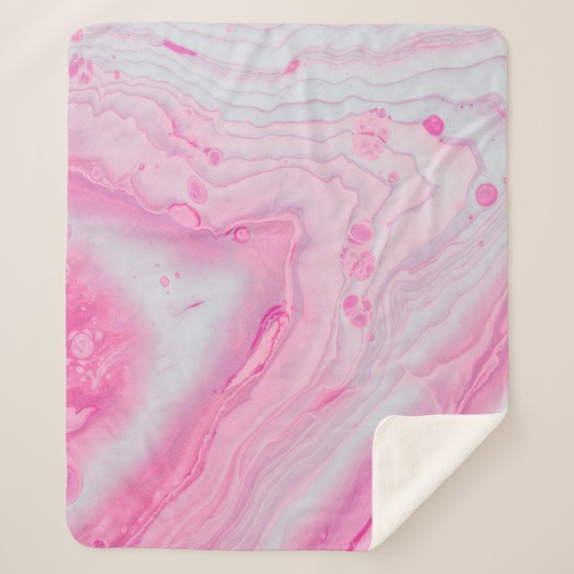 Cobertor Sherpa Pintura de abstrato branco e rosa (Frente)