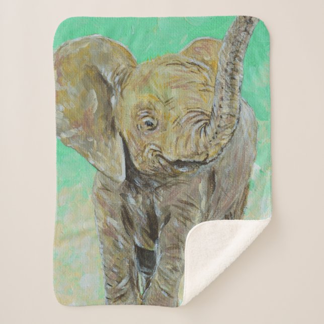 Cobertor Sherpa Pintura de elefante bebê (Frente)