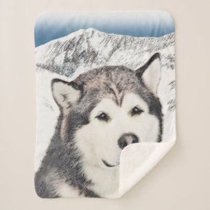 Cobertor Sherpa Pintura de Malamute no Alasca - Arte de Cachorro O