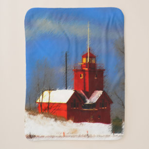 Cobertor Sherpa Pintura do Farol Vermelho Grande - Arte Original
