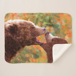 Cobertor Sherpa Pintura em Cubo e Mãe do Urso Grizzly - Arte da V