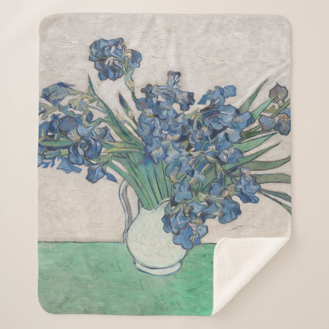 Cobertor Sherpa Pintura Impressionista Vaso de Íris de Van Gogh (Frente)