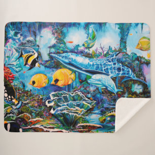 Cobertor Sherpa Pintura mural bonita da vida marinha