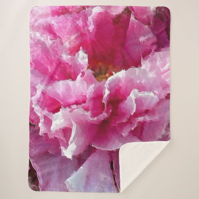 Cobertor Sherpa *~* Pintura Original Peony Floral AR1 Pintura (Frente)