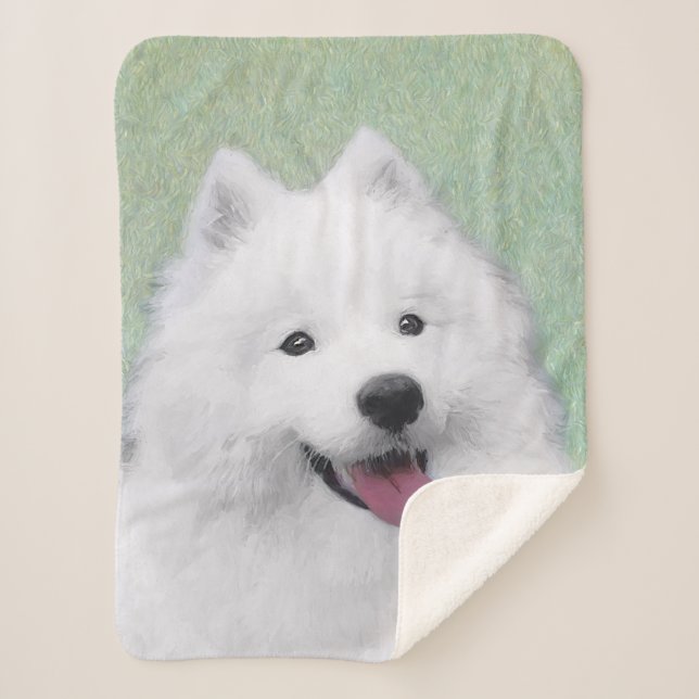 Cobertor Sherpa Pintura Samoyed - Arte Cachorosa Original (Frente)