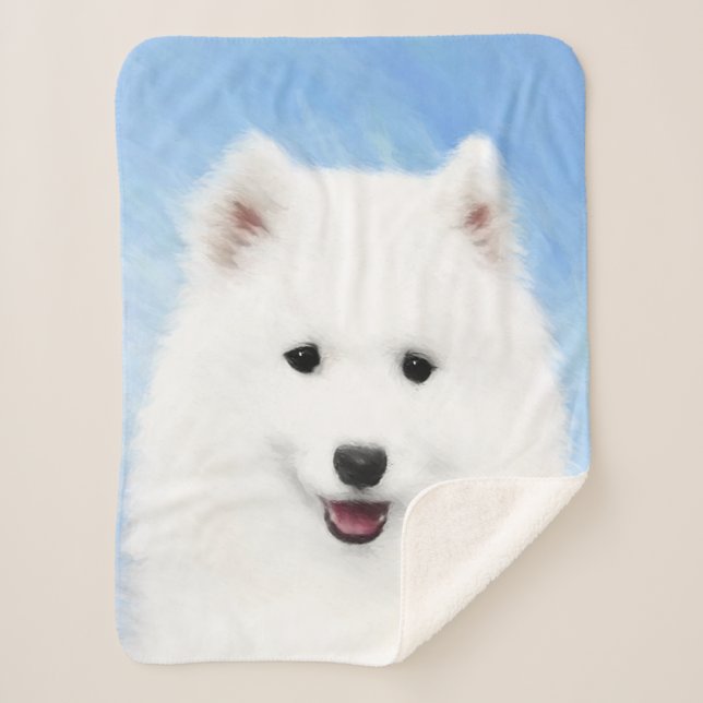 Cobertor Sherpa Pintura Samoyed Puppy - Arte Cachorra Original (Frente)