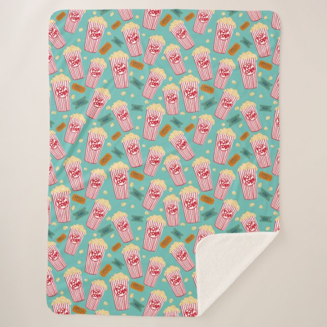 Cobertor Sherpa Pipoca - Padrão de Filme de Cinema Noturno (Frente)