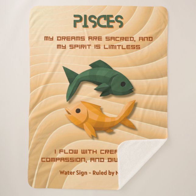 Cobertor Sherpa Pisces Zodiac Sign Modern 3D Astrology Design (Frente)