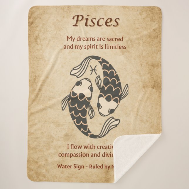 Cobertor Sherpa Pisces Zodiac Sign with Affirmations (Frente)