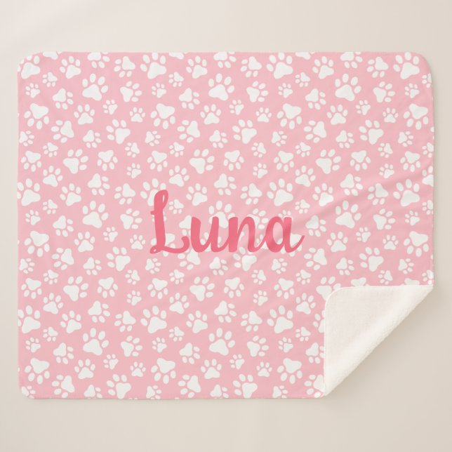 Cobertor Sherpa Pista de Cachorro Cachorro Branca e Rosa Pastel (Frente (Horizontal))