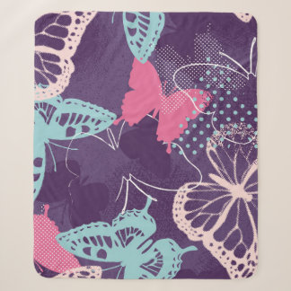 Cobertor Sherpa Pixelated graffiti butterflies in a pretty color p