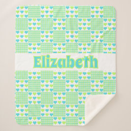 Cobertor Sherpa Plaid and Hearts add your name White background