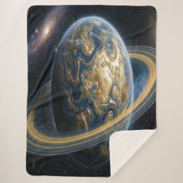 Cobertor Sherpa Planeta Azul Dourado com anéis