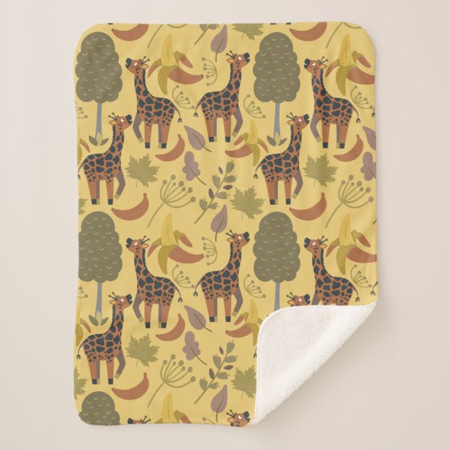 Cobertor Sherpa Plano de fundo amarelo sem costura Giraffe (Frente)