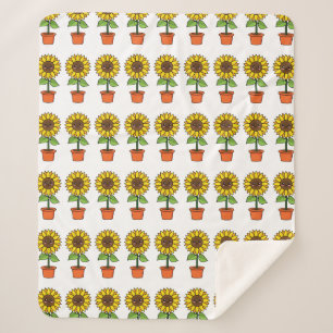 Cobertor Sherpa Planta de girassol de Kawaii em Pote