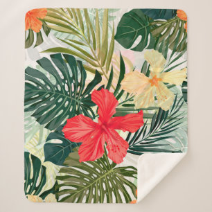 Cobertor Sherpa Plantas tropicais havaianas, flores coloridas.